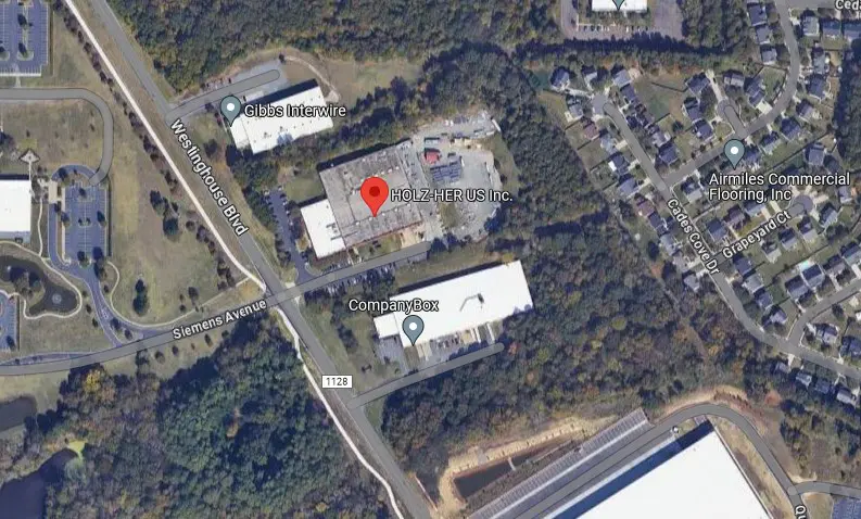 A satellite view of the parking lot and buildings.